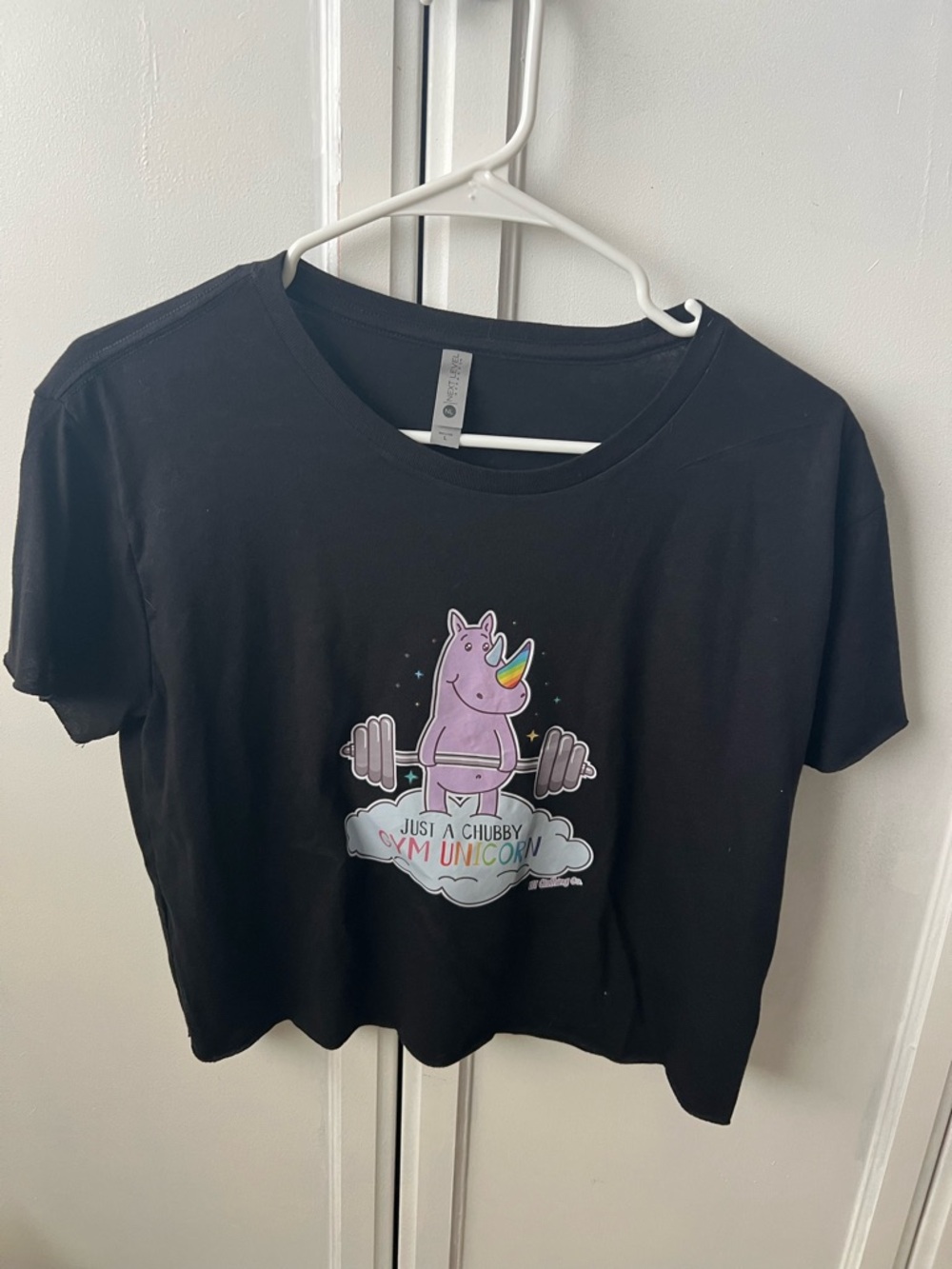 Next Level Apparel Black Crop Top with Purple Unicorn and Rainbow Horn
